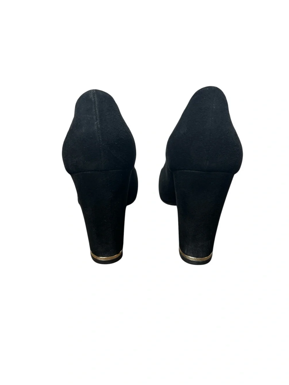 CHANEL Black Suede Cap Toe Pumps Heels CC Logo Gold Trim Size 40.5C Luxury
